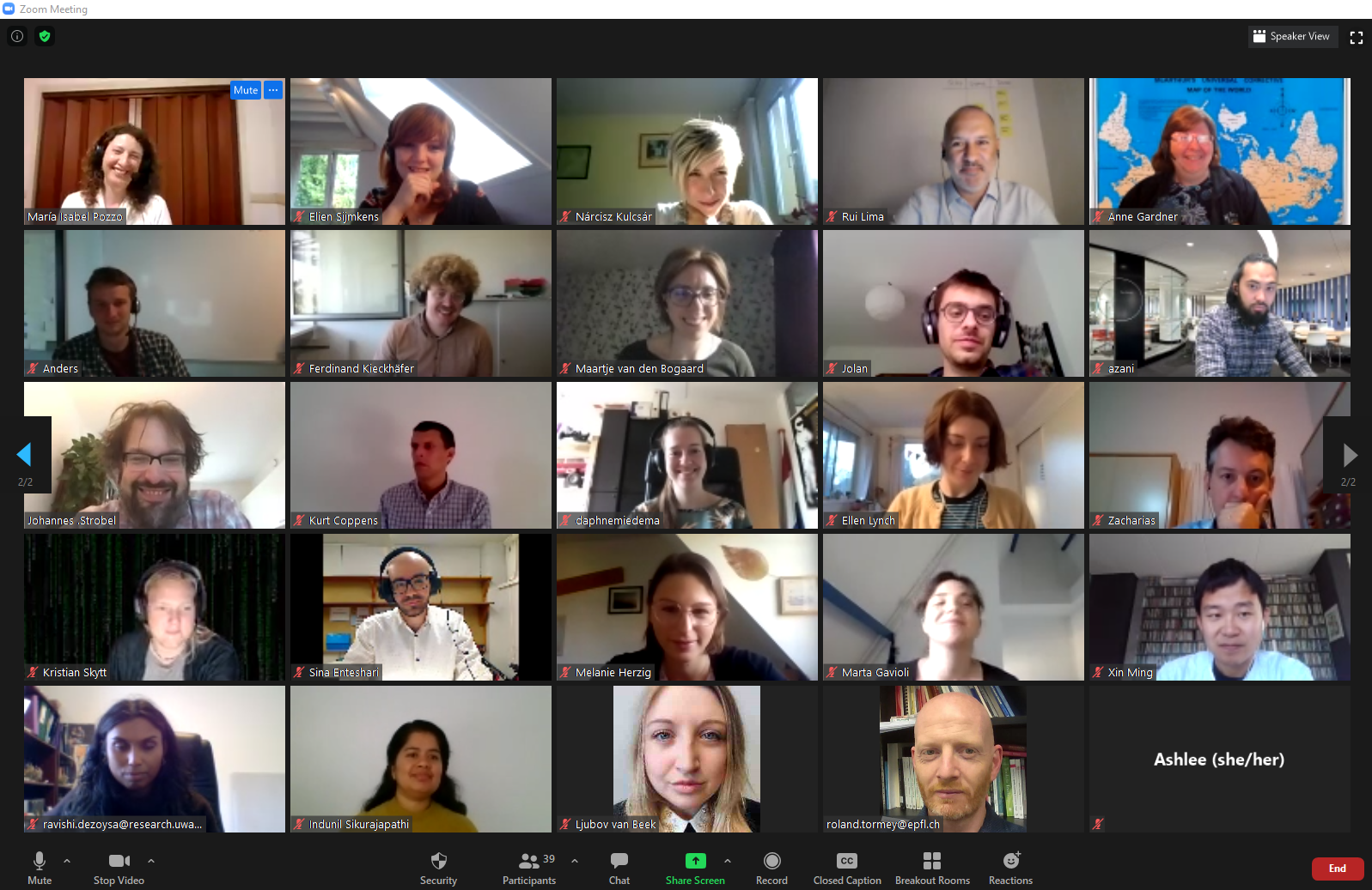 A screenshot of a zoom window containing 25 of the symposium participants.