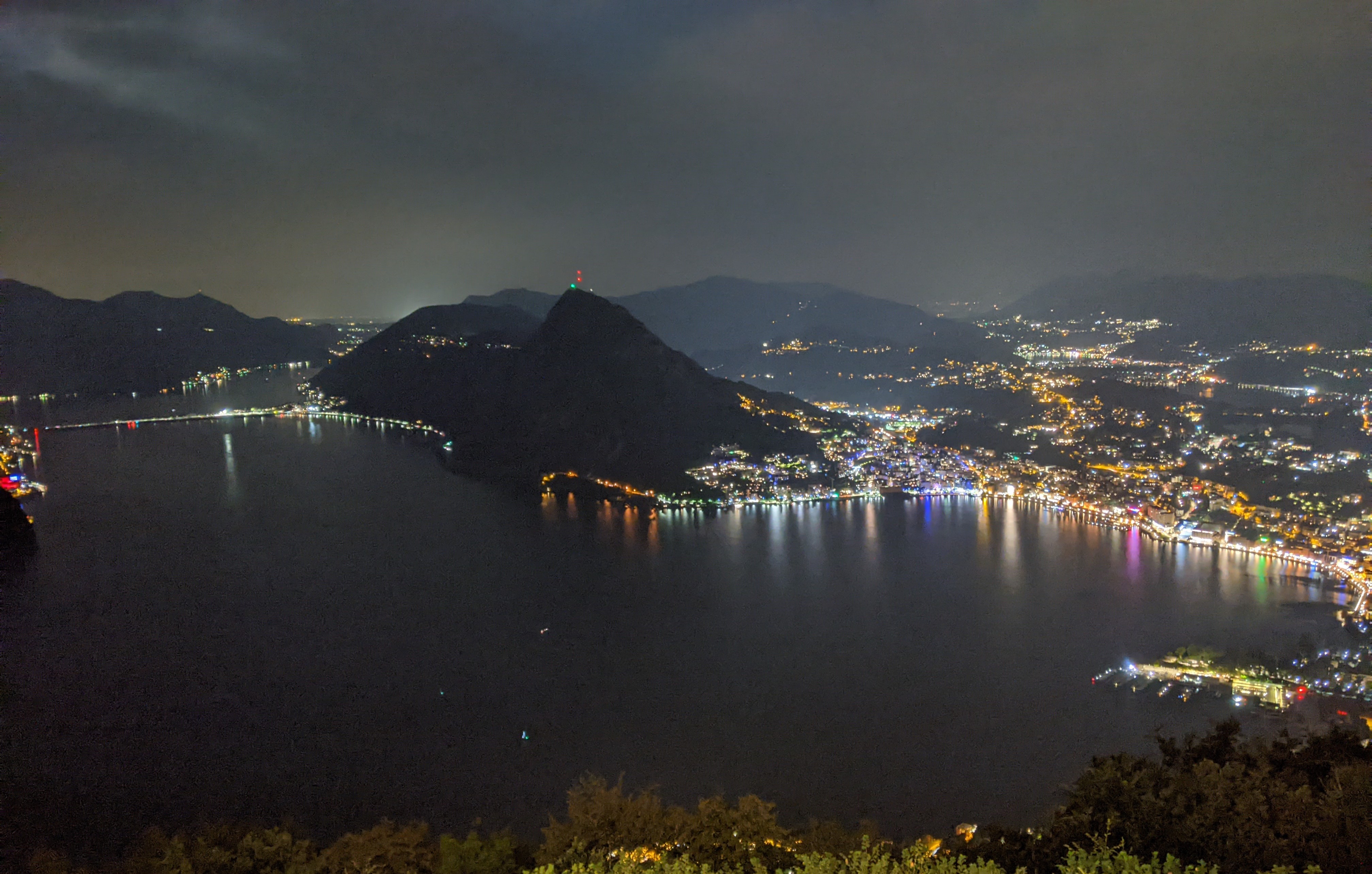 View from the balcony of the restaurant at night, with Lugano visible through all the lights.